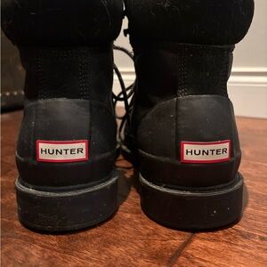 Hunter Black Lace-Up Waterproof Boots with Red Logo